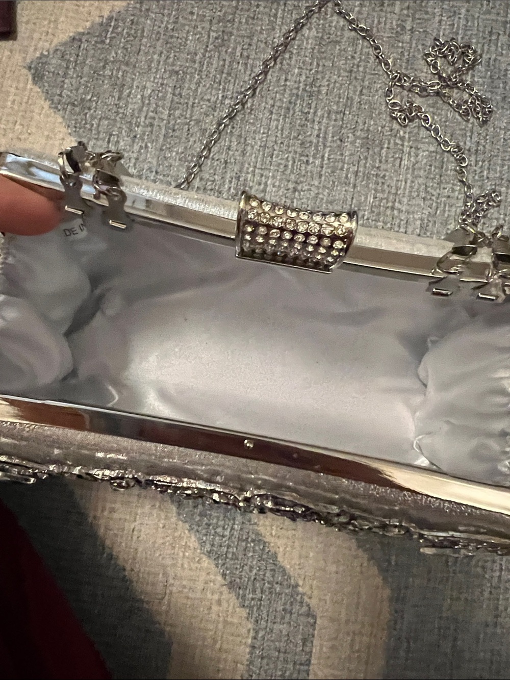 Silver Jeweled Evening Clutch with Chain Strap - Picture 2 of 4